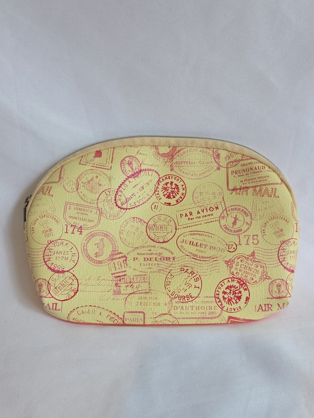 IPSY Yellow Cosmetic Pouch with Pink Stamp Print